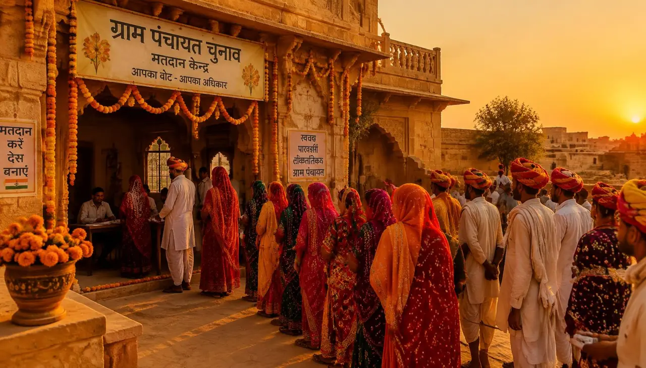Villagers of Janapur queueing at the polling booth
